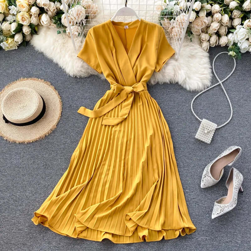 Women's Elegant Pleated Midi Dress