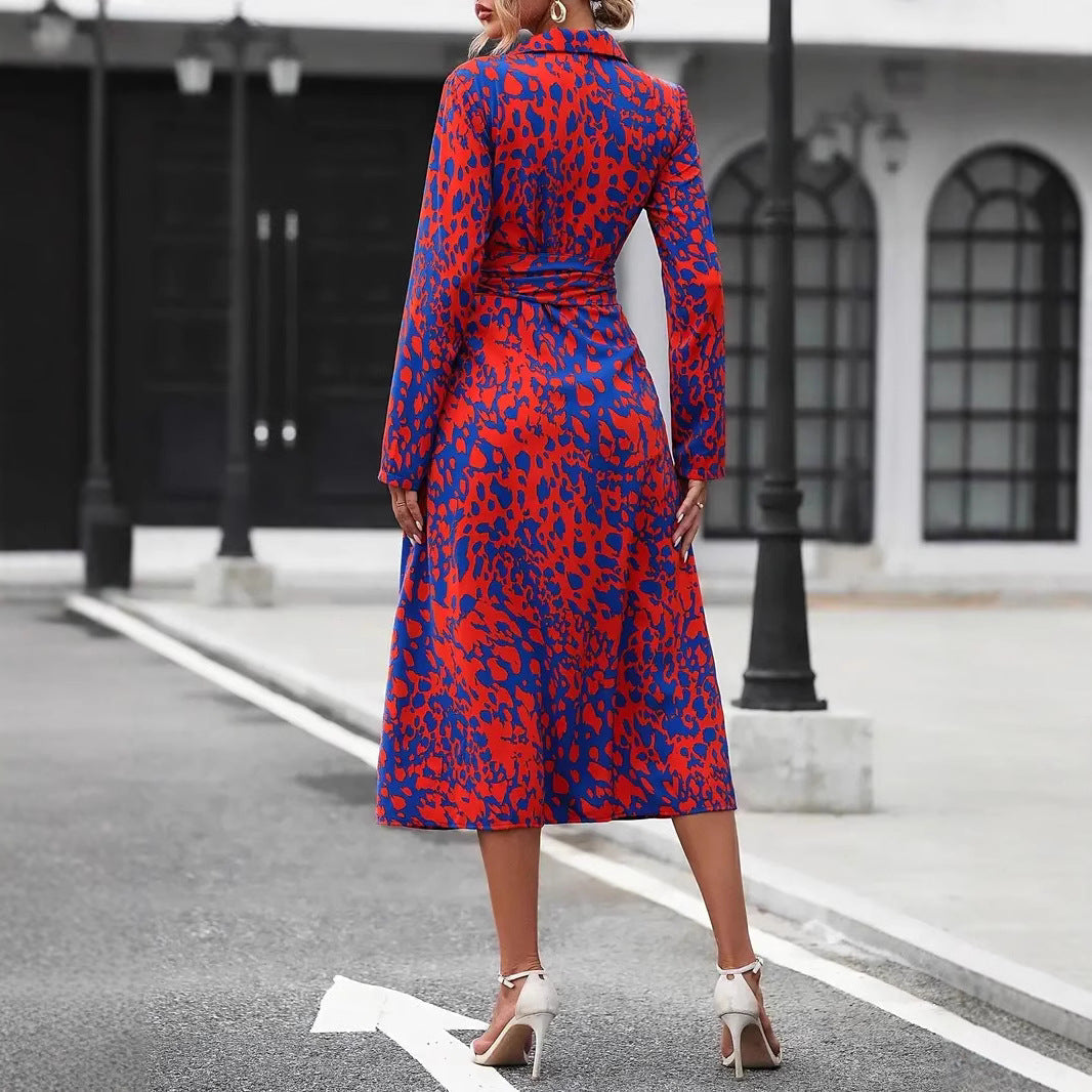 "A-Line Midi Dress with waist tie, button-down front, and classic fit, perfect for elegant and comfortable styling."