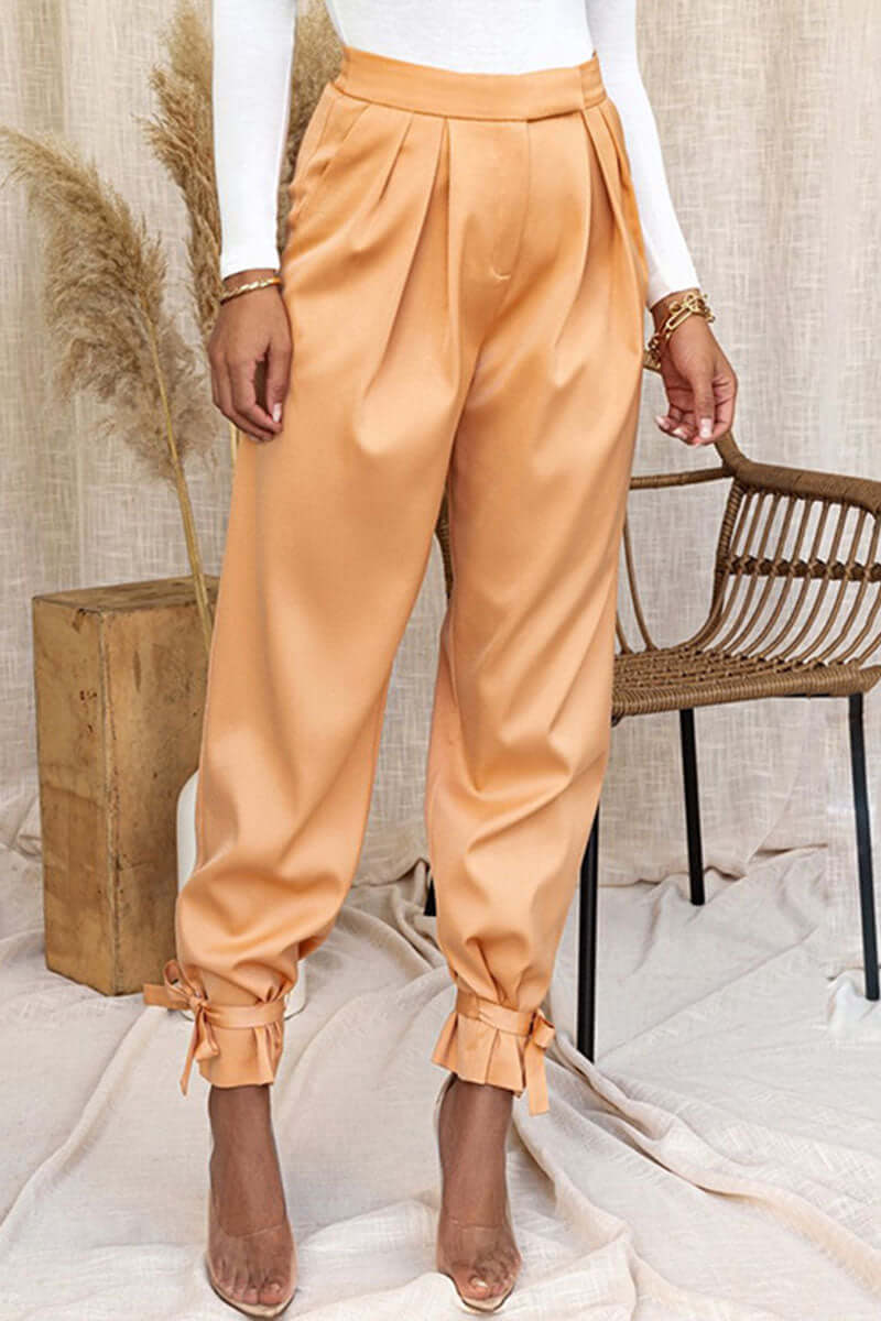Women's High-Waisted Tapered Trousers with Ankle Tie
