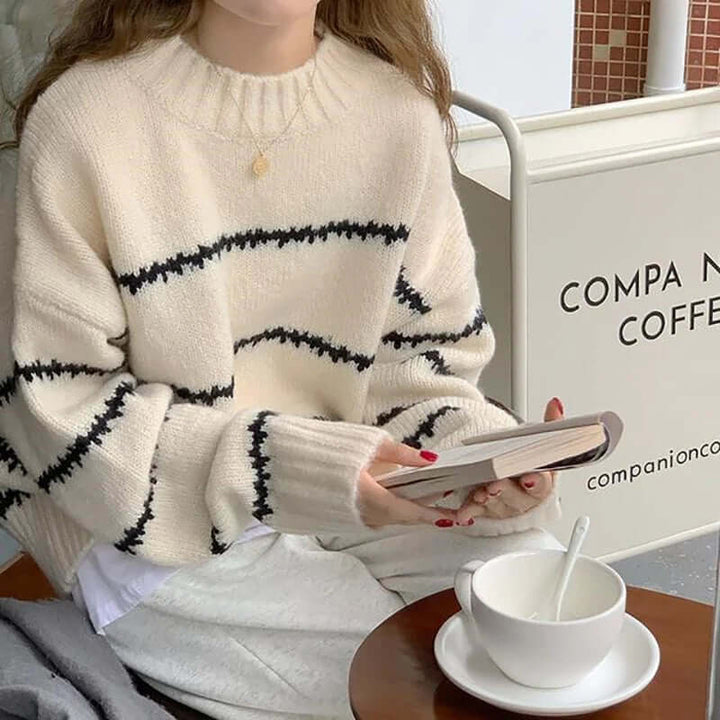 Women's Striped Knitted Round Neck Sweater