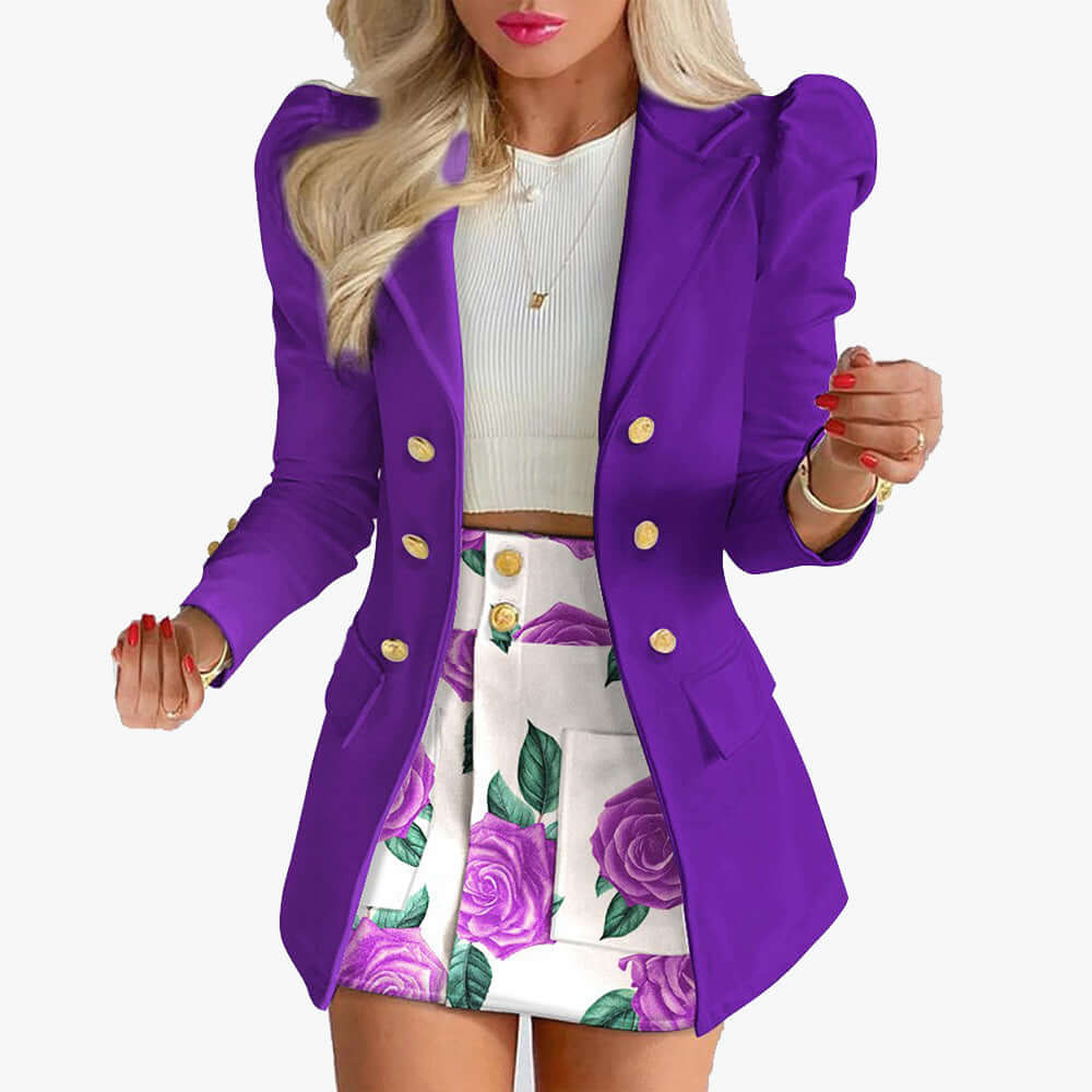 Women's Double-Breasted Blazer and Skirt Suit