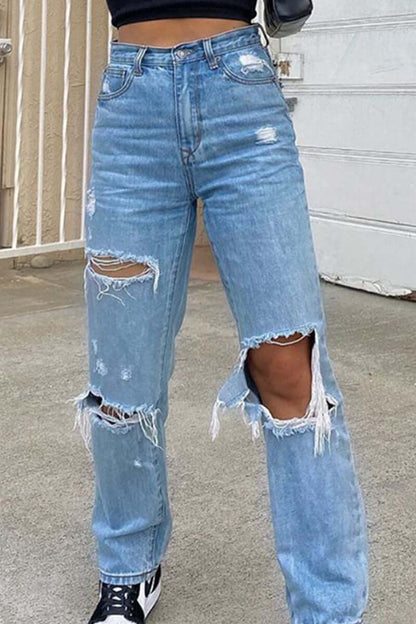 Women's High Waist Ripped Casual Pants