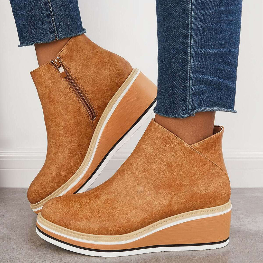 Women's Platform Ankle Boots with Zip
