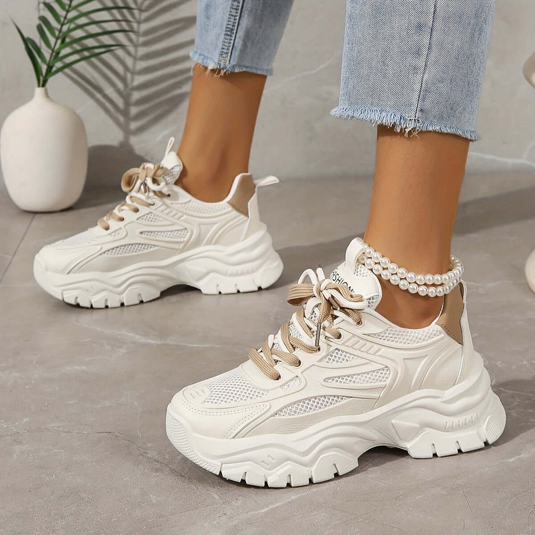 Women's White Mesh Thick Sole Trainers