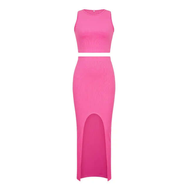 Women's Sleeveless Crop Top and Split Skirt Set