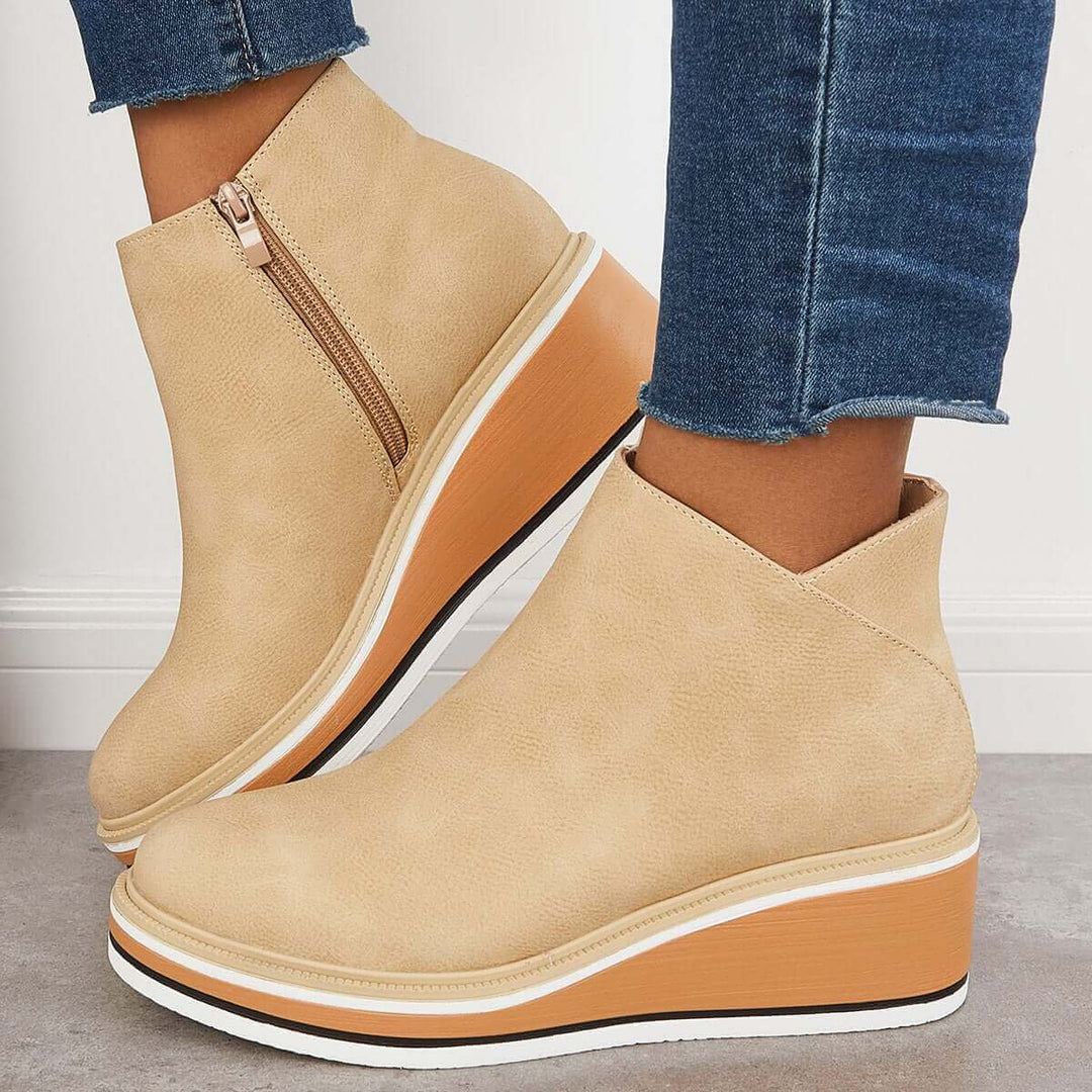 Women's Platform Ankle Boots with Zip