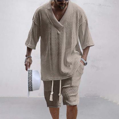 Men's Knitted Shirt and Shorts Set