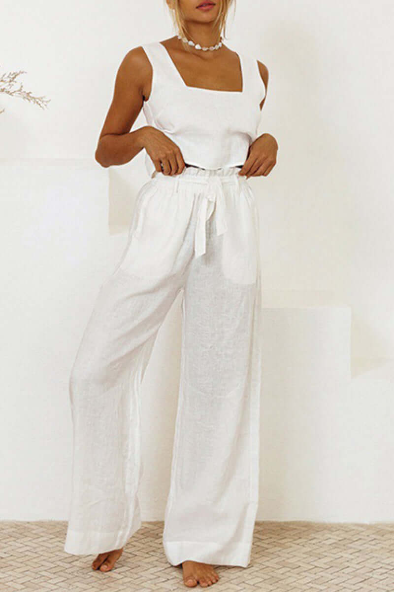 Women's Sleeveless Crop Top and Pants Set