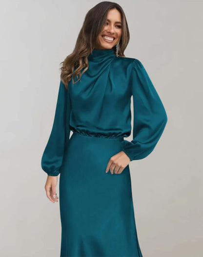 Women's Satin High Neck Dress