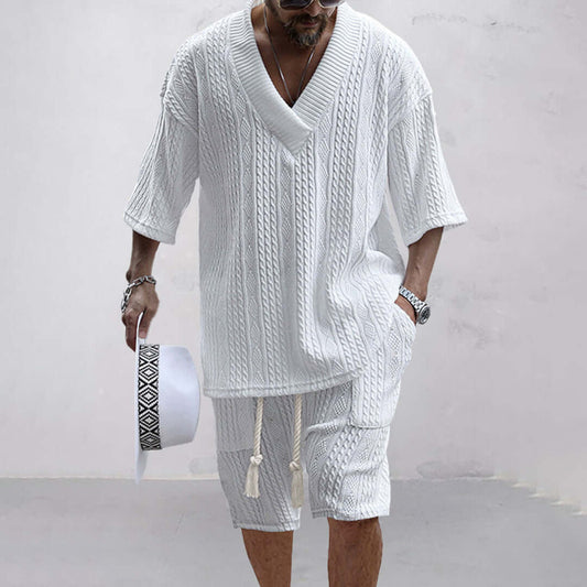 Men's Knitted Shirt and Shorts Set