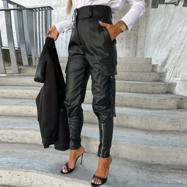 Women's Faux Leather Cargo Trousers