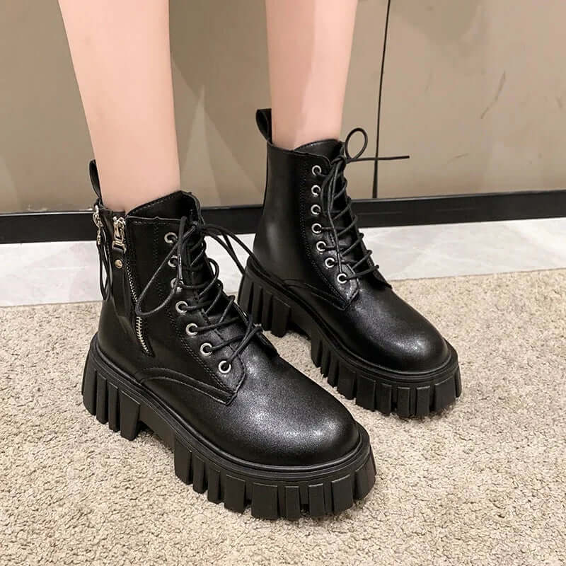 Women's Chunky Zip Lace-Up Boots