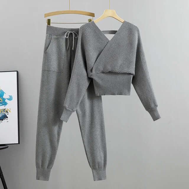 Women's Ribbed Knit Lounge Set with Harem Pants