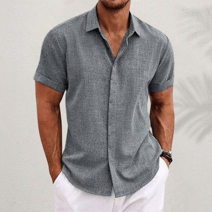 Men's Short-Sleeved Cotton Linen Shirt