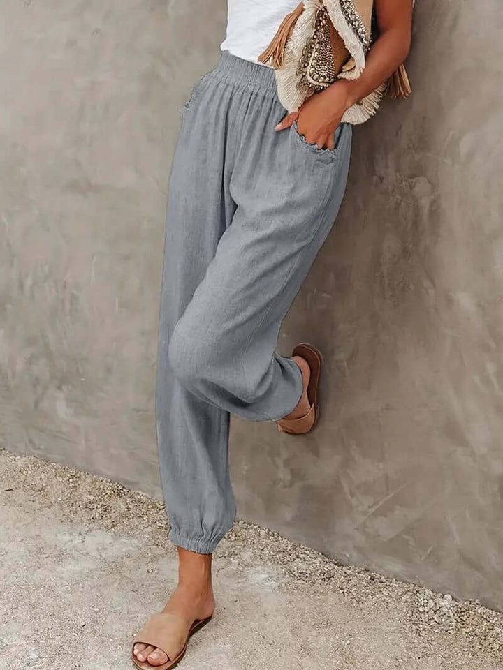 Women's Relaxed Fit Hemp Blend Elastic Waist Pants