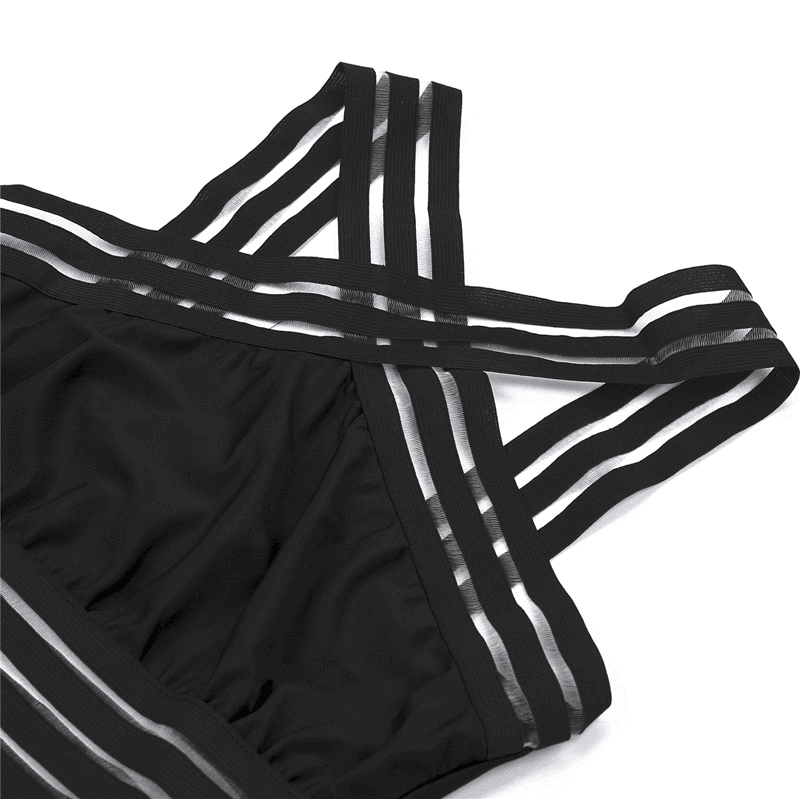 Striped Mesh One-Piece Swimsuit