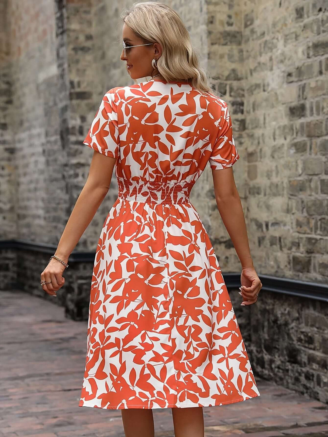 Women's Floral Print Smocked Midi Dress