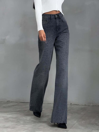 Women's Leopard Print High-Waisted Wide Leg Jeans