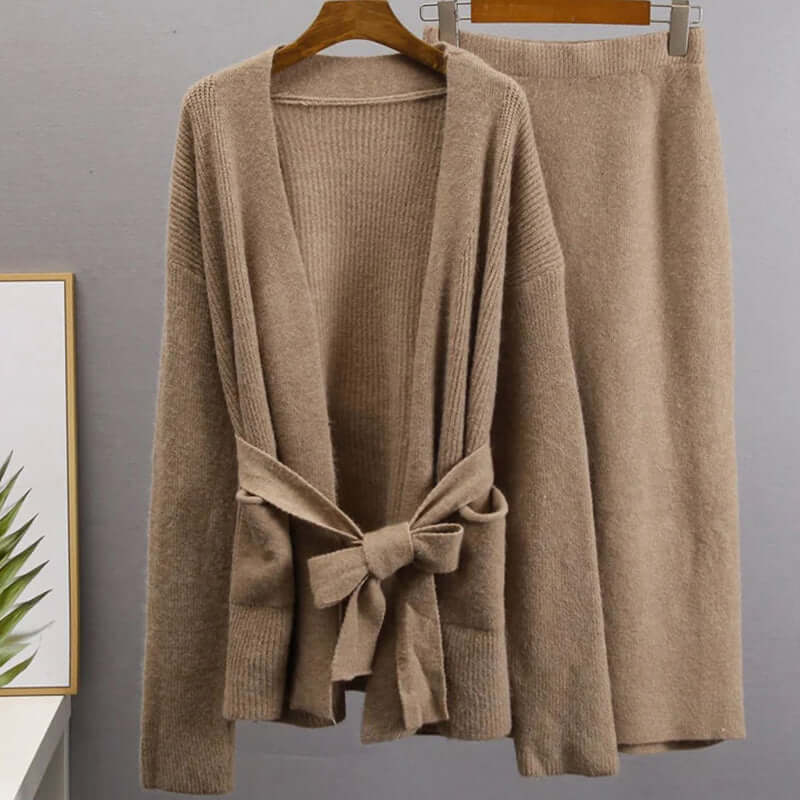 Women's Knitted Cardigan & Midi Skirt Set