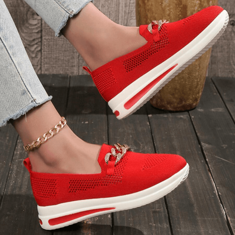 Women's Breathable Mesh Slip-On Sneakers with Chain Detail