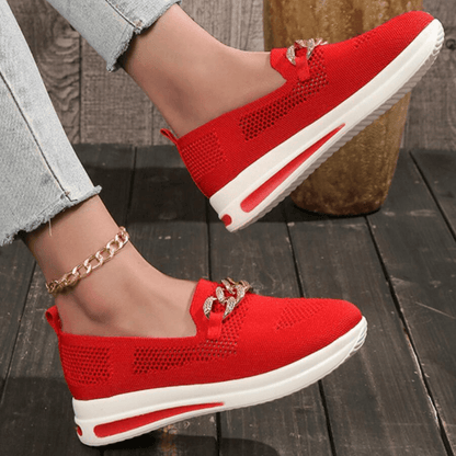 Women's Breathable Mesh Slip-On Sneakers with Chain Detail