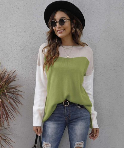 Colour Block Knit Sweater - Women's Relaxed Fit Jumper