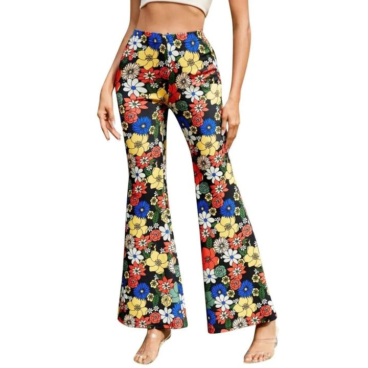 Women's Flared Trousers - Floral Print