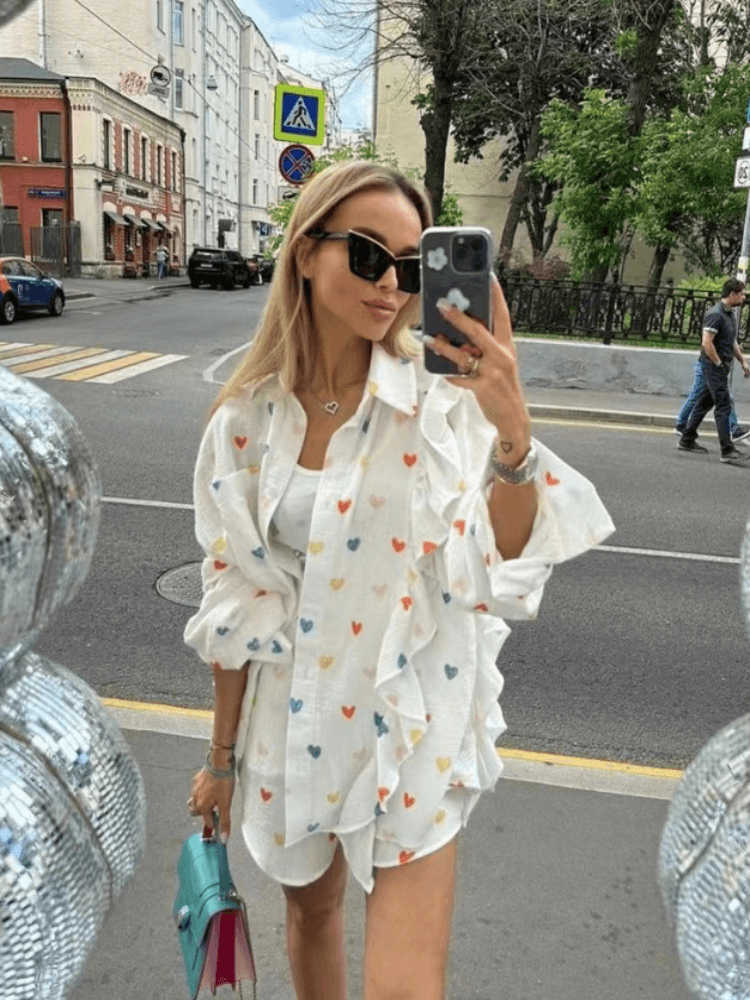 Women's Textured Blouse & Shorts Set