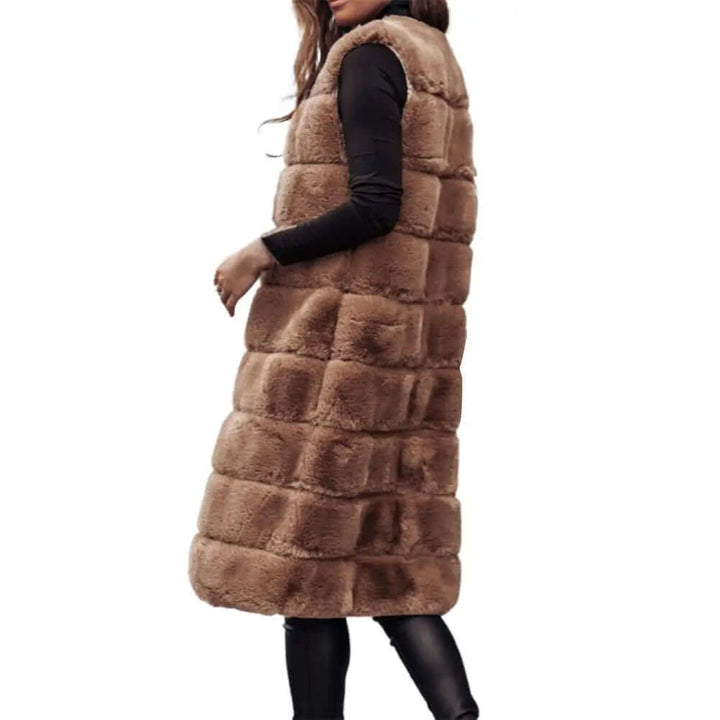 Faux Fur Vest - Women's Sleeveless Open Longline Gilet