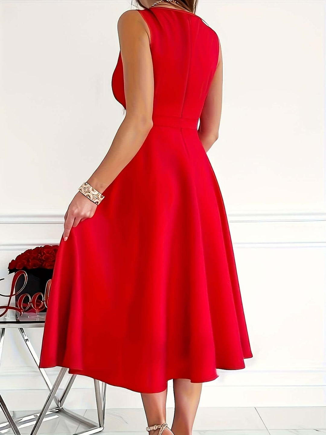 Women's Elegant V-Neck Midi Dress
