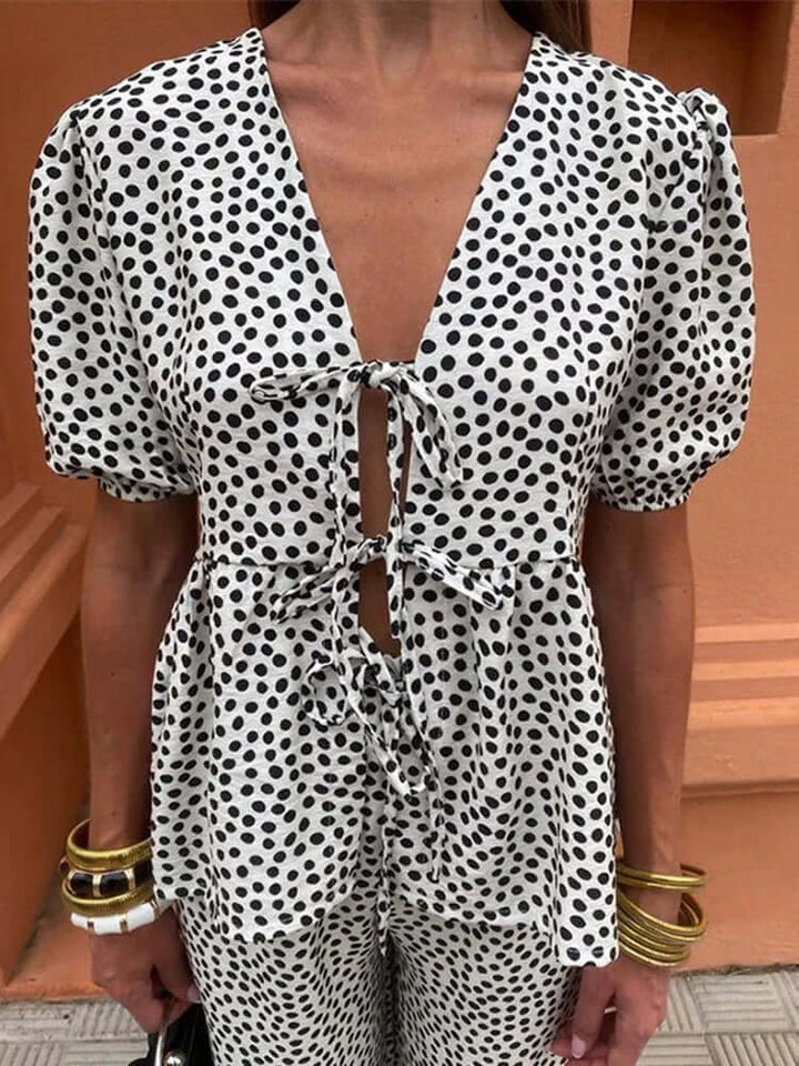 Women's Boho Puff Sleeves & Wide-Leg Pants