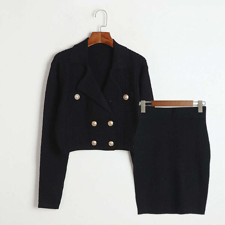 Women's Double-Breasted Top and Skirt Set