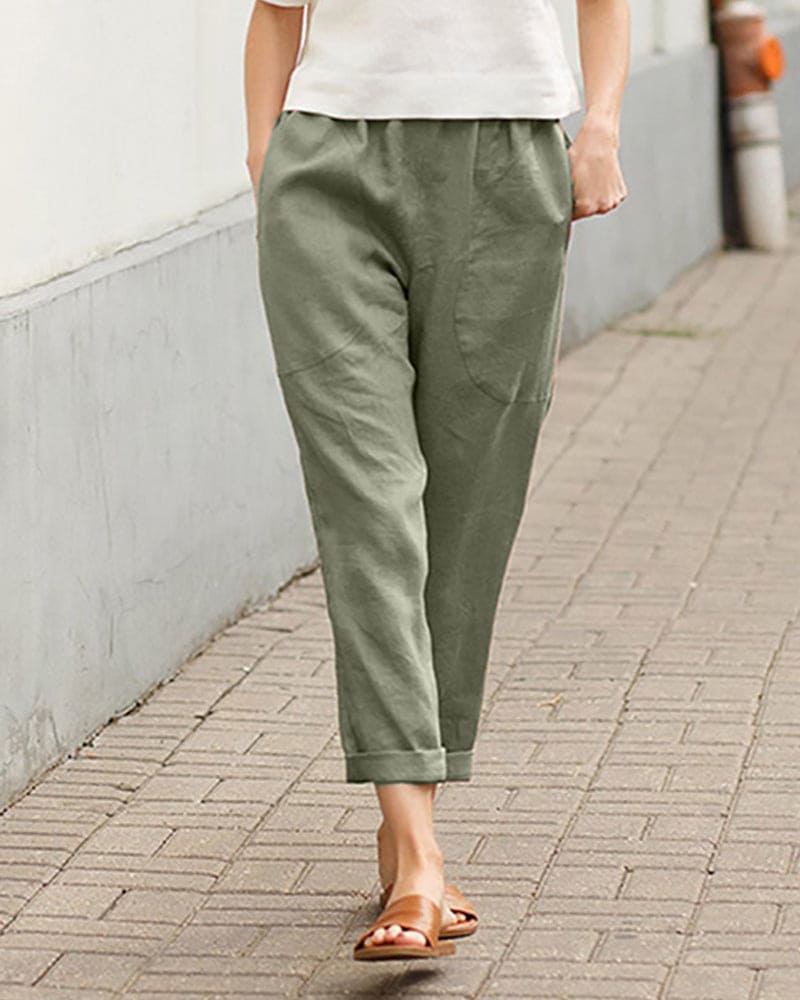 Women's Cropped Casual Pants with Pockets