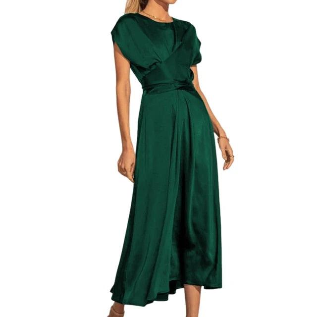 Satin Embroidered Midi Dress for Women