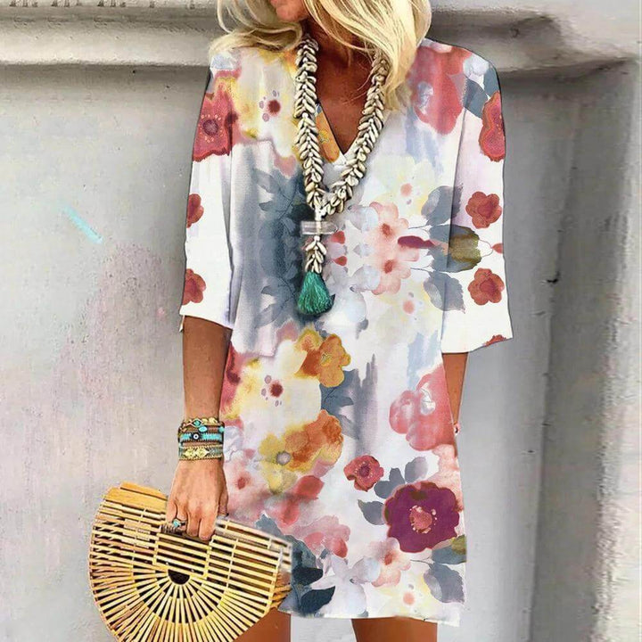 Floral Watercolor Print Midi Dress