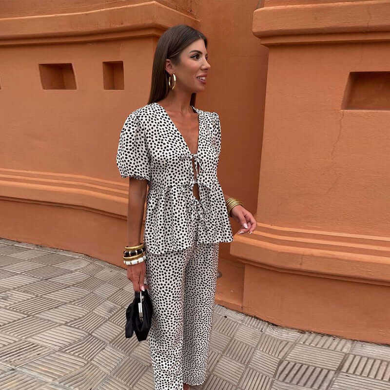 Women's Boho Puff Sleeves & Wide-Leg Pants