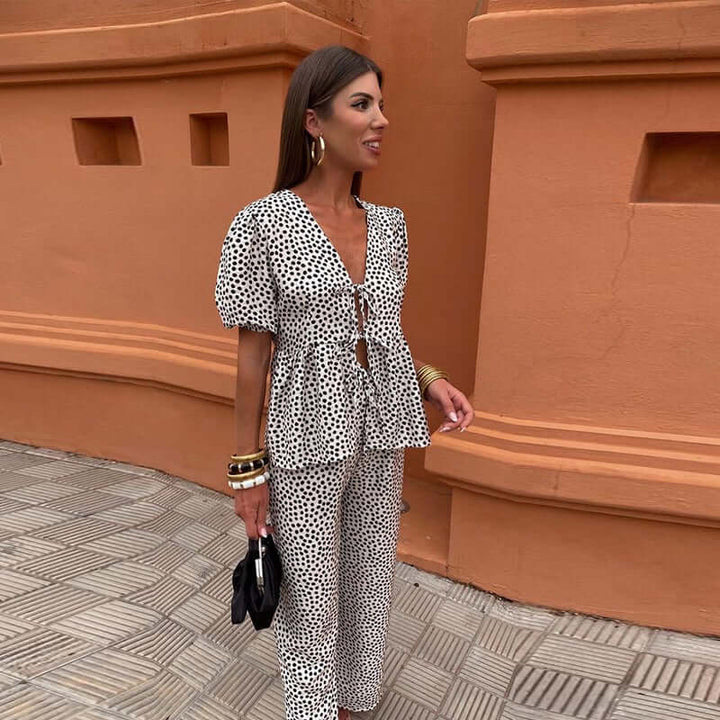 Women's Boho Puff Sleeves & Wide-Leg Pants