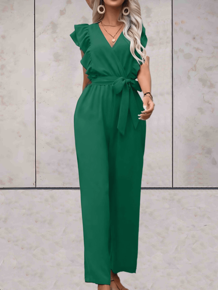 Women's Ruffle Sleeve V-Neck Jumpsuit