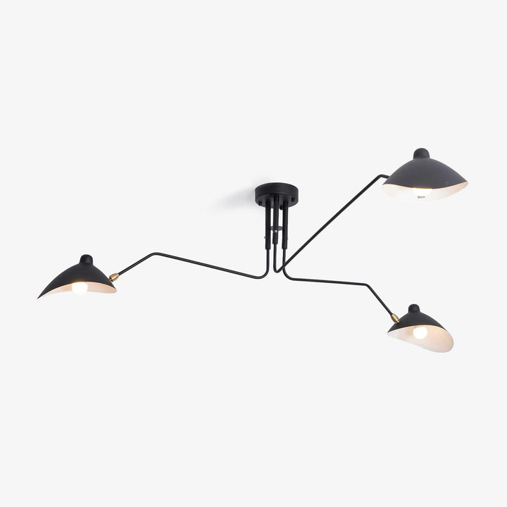 "Adjustable ceiling light with multiple arms, minimalist design, ideal for modern interiors, made of steel and aluminium."