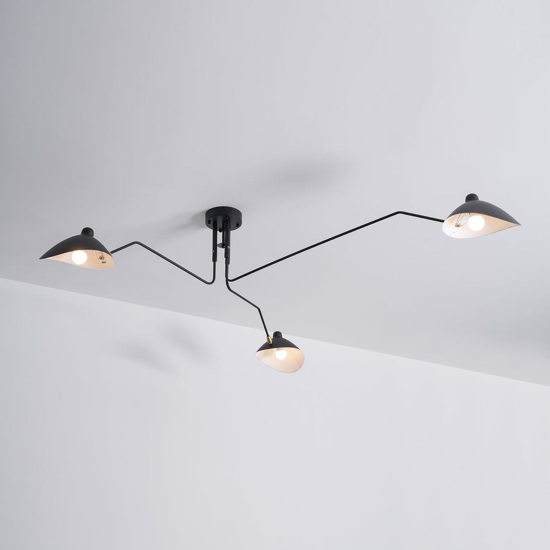 "Adjustable ceiling light with multiple arms, minimalist design, ideal for modern interiors, made of steel and aluminium."