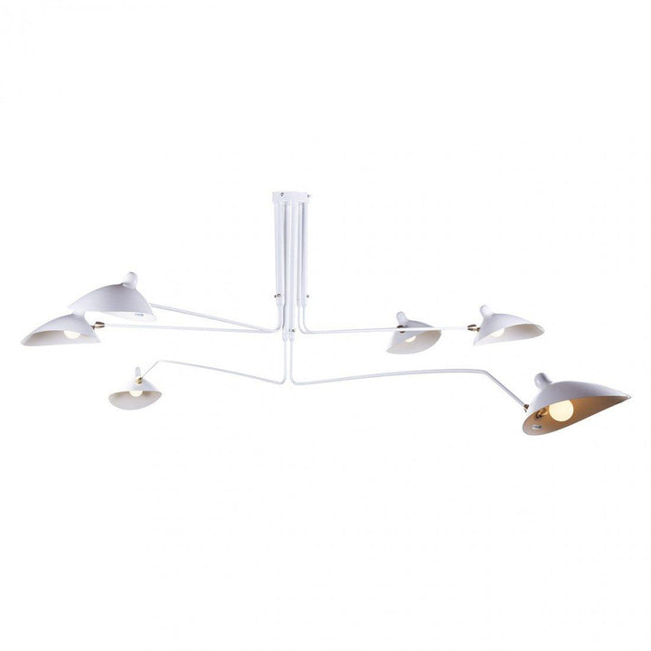 "Adjustable ceiling light with multiple arms, minimalist design, ideal for modern interiors, made of steel and aluminium."