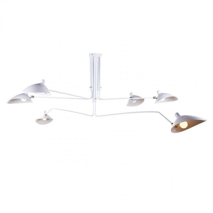 "Adjustable ceiling light with multiple arms, minimalist design, ideal for modern interiors, made of steel and aluminium."