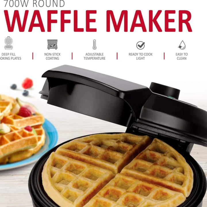 "Adjustable deep-fill non-stick Belgian waffle maker with temperature control, compact design, and easy-to-clean surface."