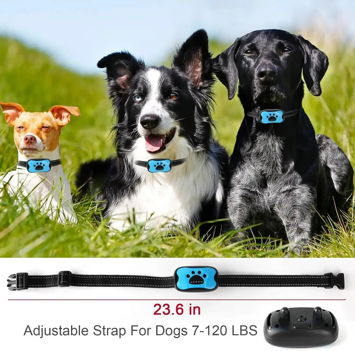 "Adjustable dog anti-bark collar with safe vibration training for all breeds, promoting peaceful pet behavior, fits 9-22 inch