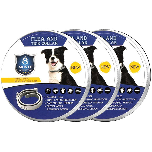 "Adjustable waterproof flea and tick collar for cats and dogs, featuring natural essential oils and eco-friendly design."