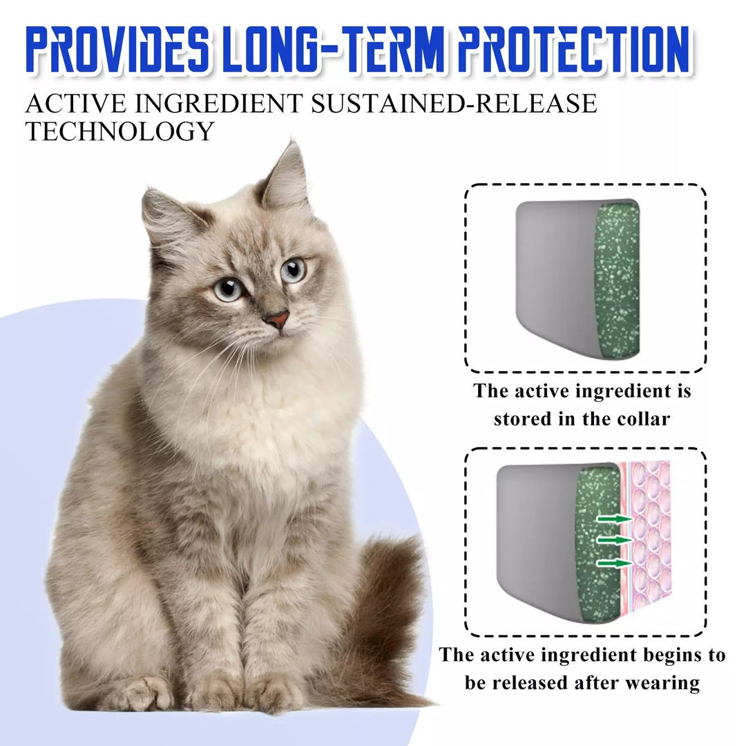 "Adjustable waterproof flea and tick collar for cats and dogs, featuring natural essential oils and eco-friendly design."