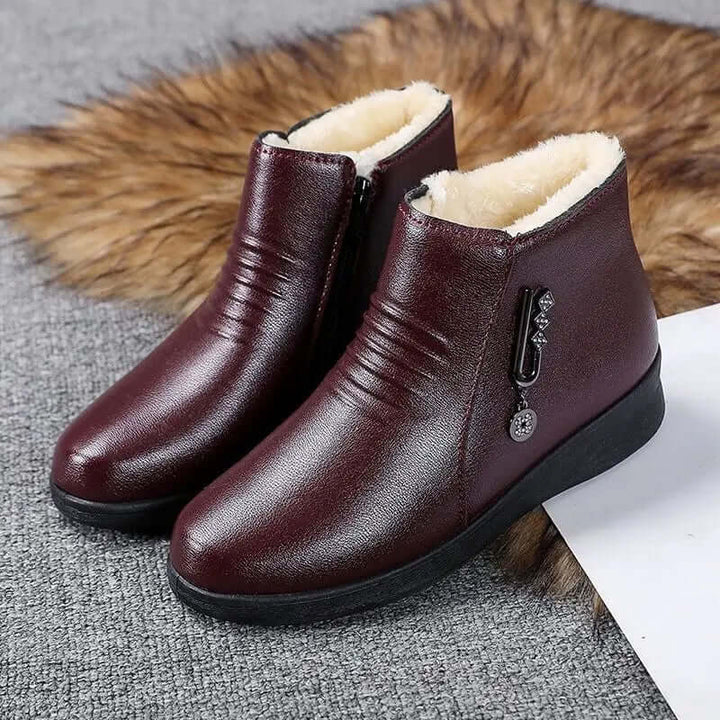 Women's Plush Lined Ankle Boots with Zip & Metallic Detail