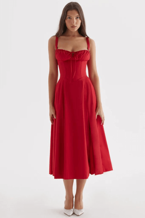 Women's Fitted Corset Midi Sun Dress