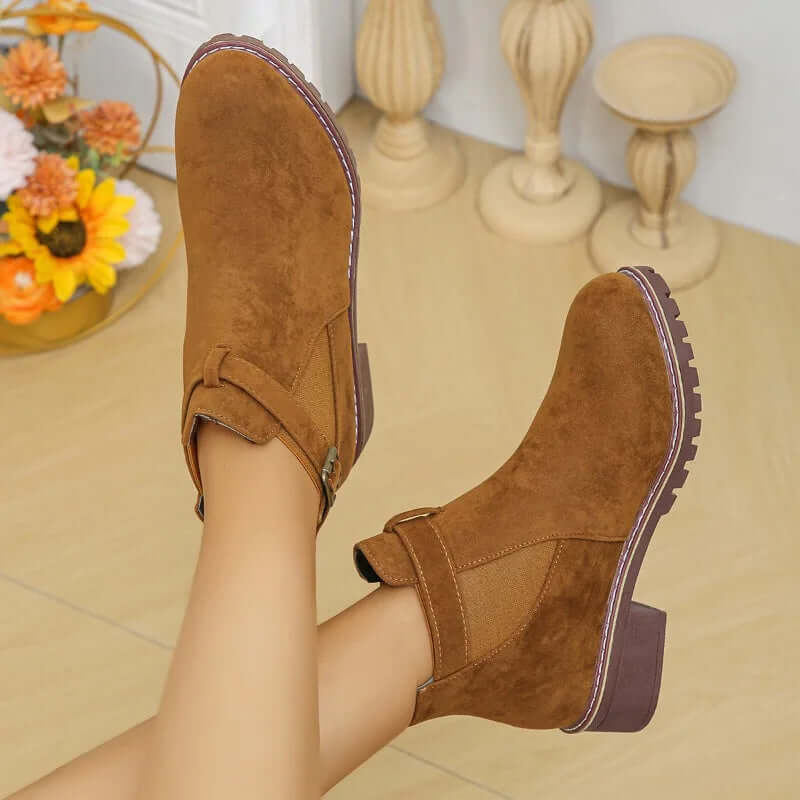 Women's Casual Outdoor Mid-Heel Boots with Buckle