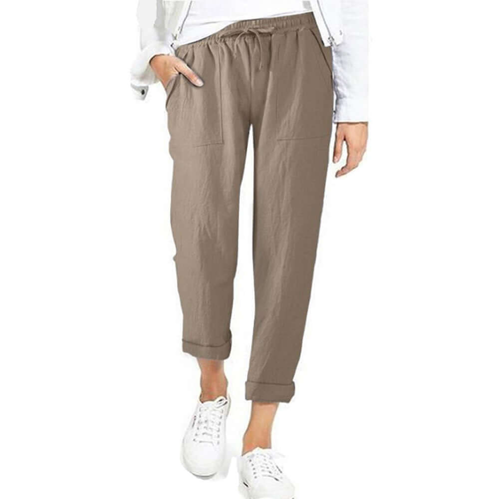 Women's Linen-Cotton Wide-Leg Drawstring Pants